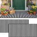 Drydiet 2 Pcs Black and White Striped Rug 2 x 4.3 ft Outdoor Front Door Rug Spring Decor Cotton Washable Doormat Modern and Simple Farmhouse Layering Mats for Front Porch Home Entryway Decor