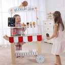 labebe Wooden Ice Cream Cart for Kids, Toddler Ice Cream Truck Pull-Along Pretend Play Stand for 3-8Y, Children Role Play ice cream toy Trolley with Blackboard, ringbell, Ice-lolly for 36M+ Girls Boys, Child-size