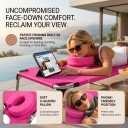 Folding Camping Lounge Chair with Canopy & Fan, Portable Reclining Camping Cot with Pillow and Side Pocket, Full Length Outdoor Chaise Lounge for Beach, Pool, Patio, Lawn(Pink)