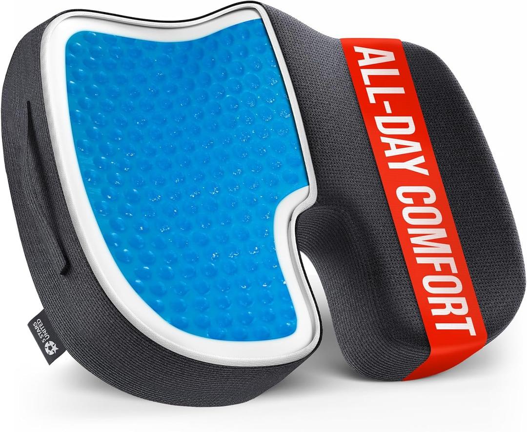 5 STARS UNITED Seat Cushion for Tailbone Pain Relief  Memory Foam Lifting Pillow for Coccyx, Hemorrhoid, Sciatica & Post-Surgery Recovery  Wheelchair, Car, Desk, Gaming & Office Chairs, Arctic Black (Standard)
