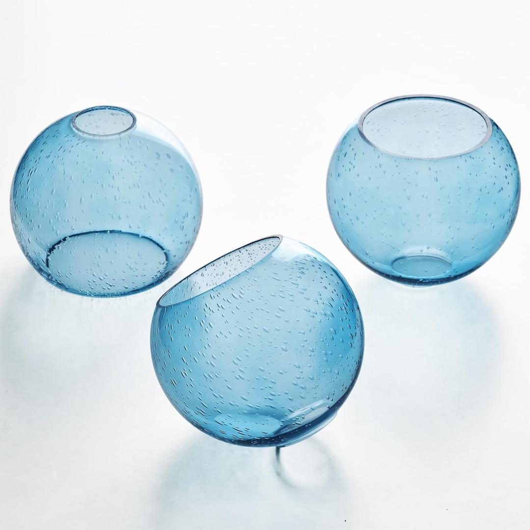 3 Pack Fixture Replacement Globe Shade, 6 Inch Diameter, E26 Base 1-5/8 Inch Fitter, Glass Globe Lampshade Cover for Pendant Wall Sconce Chandelier Vanity Light (3 Pack 6 Inch Blue Seeded Glass)