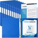 Henoyso 16 Pack 1/2 Inch 3 Ring Binder with Clear Cover Fit Letter Size 8.5" x 11" Paper Holds 140 Sheets, Bulk Binders for Organizing School, Office & Classroom Documents, 1 Pocket (Blue)