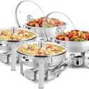 ROVSUN 5 Qt 4 Pack Chafing Dishes for Buffet, NSF Stainless Steel Round Chafers for Catering, Buffet Servers and Warmers Set with Glass Lid & Lid Holder, Stackable Design for Wedding Party Event