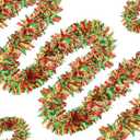 50Ft Christmas Tinsel Garland - Shiny Metallic Tinsel Twist Hanging Garland for Christmas Tree Home Stairs Railing Front Door Mantle Fireplace Indoor Outdoor Holiday Party Decor (Red Green Gold)