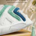 Throw Pillow Covers 18x18 - Tufted Decorative Pillow Cover with Zipper for Couch Sofa Bed Living Room Aesthetic Tassels Textured Striped Farmhouse Indoor Pillowcases, Green Blue Rhomb