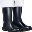 Men's Black Santa Claus Boots-Premium Faux Leather Wide Calf Santa Combat Shoes Adult Men with Non-Slip Sole, Christmas Footwear for Halloween Parties & Cosplay (9- 9.5)