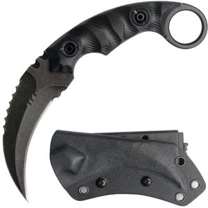 Ccanku C1691 Fixed Blade Knife D2 Steel G10 Handle 4 Inches,Outdoor Claw Knife,Camping EDC Tools, Kydex Sheaths (Black)
