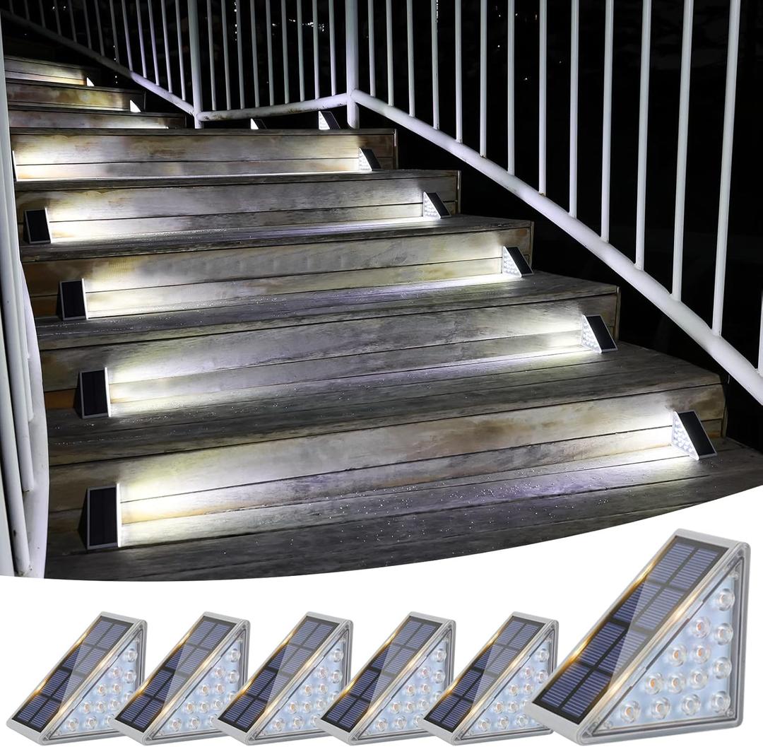 VOLISUN Solar Stair Lights 6 Pack, Solar Step Lights Waterproof IP67, Outdoor Step Light with 13 LEDs, Outdoor Lighting Decor for Yard Stair, Patio, Front Step, Front Porch and Deck(Cool White)