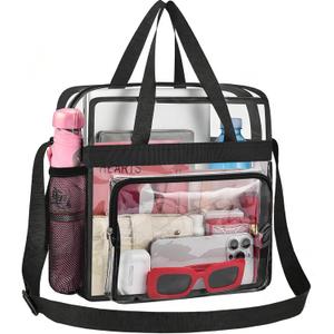 Busiuw Clear Bag for Stadium Events 12x12x6, Clear Bag Clear Tote Bag with Reinforced Straps for Sporting Events Travel (Black)