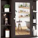 Tangkula Bathroom Medicine Cabinet with Mirror, Wall Mounted Bathroom Storage Cabinet with Mirror Door & 6 Open Shelves, Adjustable Shelves, Mirror Cabinet, Bathroom Wall Cabinet with Mirror (Coffee)