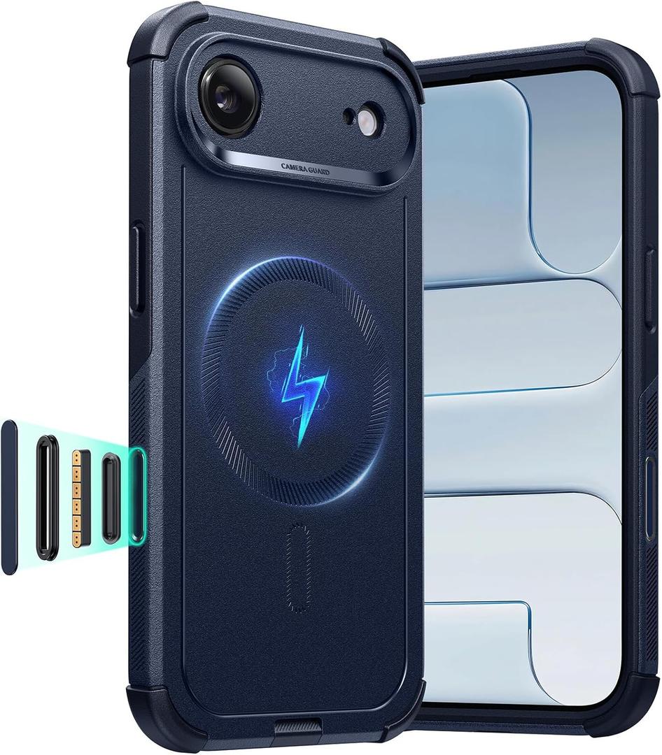 ESR for iPhone Air Case, 7X Military-Grade Drop Protection, Shock-Absorbing Rugged iPhone 17 Air Cover with Camera Control Button, MagSafe Accessories Compatible, Cyber Series, Navy Blue