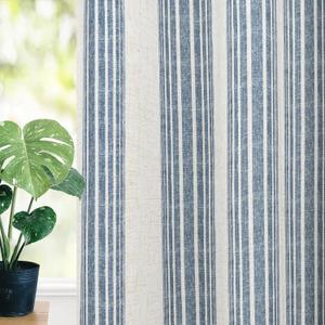 DriftAway Chris Linen Blackout Curtains with Thermal and Sound Reducing Layer 54 Inches Long for Bedroom Striped Printed Drapes Thermal Insulated Lined Window Treatments for Living Room Jean Navy (52"W x 54"L (Pack of 2))