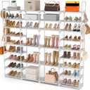ROJASOP Large Shoe Rack Organizer for Entryway Closet 64-68 Pairs 9-Tier Heavy Duty Tall Garage Shoe Rack Shoe Shelf Shoes Storage with 18 Pcs Removable Side Hooks for Bedroom and Garage White