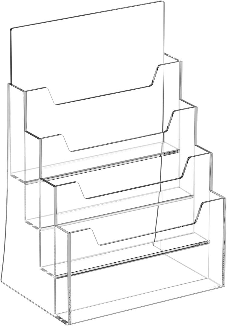 Acrylic Brochure Holder 8.5 x 11 Inch, Clear 4 Tier Acrylic Magazine Holder Brochure Display Stand for Literatures, Pamphlets, Flyer Holder Stand Display Booklets Journals Menu, Countertop Organizer