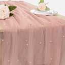 Pearl Table Runner 29 x 120 Inch Tulle Fabric Lace Table Runners for Bridal Shower Birthday Party Wedding Arch Dessert Table Decor (1 Pack, Dusty Pink)