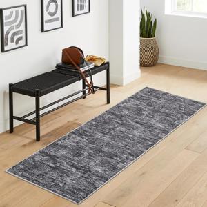 RUGSREAL 2x6 Runner Rug Washable Kitchen Runner Rug Modern Abstract Runner Mat for Hallway Contemporary Solid Rug Non-Slip Foldable Aesthetic Accent Floor Carpet for Living Room Bedroom, Dark Grey