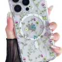 RALEAVO for iPhone 16 Pro Case Compatible with MagSafe Clear Floral Cover with Flower Branch Pattern for Girls Women Slim Cute Hard Back Shockproof Phone Case for iPhone 16 Pro,Transparent