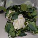 TOCHGREEN 4Pcs(26 Ft) Artificial Eucalyptus & White Rose Flower Garland, Faux Rose Vine & Gypsophila Greenery for Party & Wedding Decor (White, 4PCS)