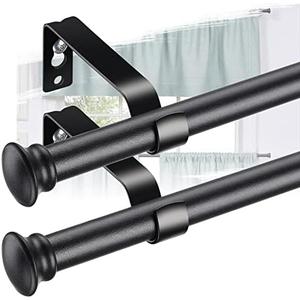 28-50 Inch Heavy Duty Black Curtain Rod Set - 2 Pack Cafe Rods With Brackets for Windows, Doors, Kitchen, Bathroom
