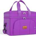 Rnivvi Lunch Box for Women, Double Decker Insulated Cooler Bag Lunch Bag Reusable Leakproof Tote Lunch Container with Strap for Work Family Picnic Hiking Camping, 18 Cans 12L, Large Adults, Purple