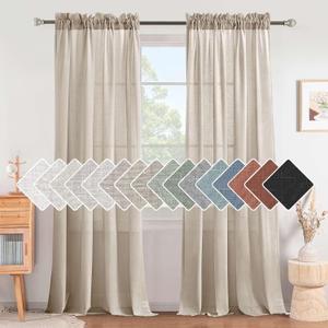 Elegant Natural Linen Blended Energy Efficient Light Filtering Curtains / Rod Pocket Window Treatments Panels / Drapes for Livingroom (Set of 2, Angora, 52 inch W X 96 inch L)