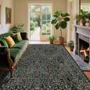 6x9 Washable Area Rugs for Living Room, Stain Resistant Vintage Rugs for Dining Room Under Kitchen Table, Bedroom, Floral Low Pile Non-Slip Large Carpet (6 x 9 Dark Green)