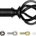 Black Curtain Rods 32 to 58 Inches (2.6 to 4.8 ft), USFOOK Heavy Duty Curtain Rod, 7/8 Inch Telescoping Splicing Drapery Rods for Windows with Twisted Cage Finials (32-58")