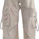 GORGLITTER Women's Baggy Cargo Pants Low Rise Wide Leg Track Pants Streetwear Parachute Pants Trousers Casual Work Apricot Small