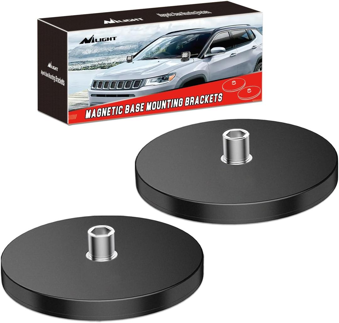 Nilight 2PCS Magnetic Base LED Light Bar Mounting Brackets, Powerful Sucker Holder for Bottom-Mounted Offroad Work Auxiliary Lamps Mounts on Hood A-Pillar