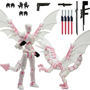 T13 3D Printed Action Figure Set with Flying Dragon, Multi Joint Movable, Already Assembled, Plastic Robot Toy Figures for Boys Ages 3+, Halloween Theme (Pink)