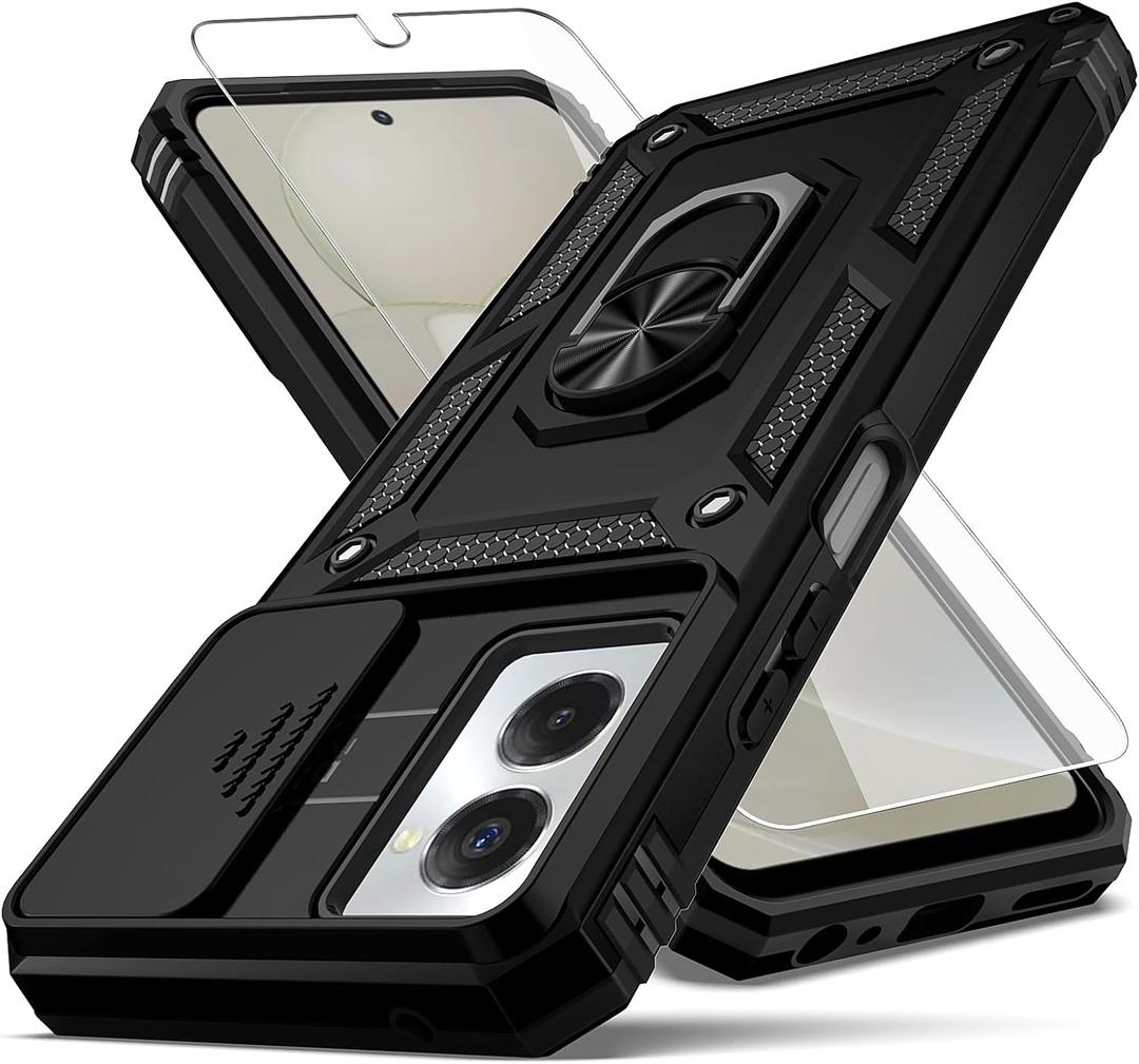 for Moto G Power 5G 2024 Case,with Camera Lens Cover HD Screen Protector,[Military Grade] Car Mount Kickstand Shockproof Protective Case for Motorola G Power 5G 2024, Black