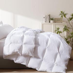 Cosybay Heavyweight Queen Size Feather Down Fiber Comforter - White Thicker Winter Duvet Insert, Ultra Soft 100% Cotton Cover, Luxury Hotel Bedding with Corner Tabs, 90"x90"