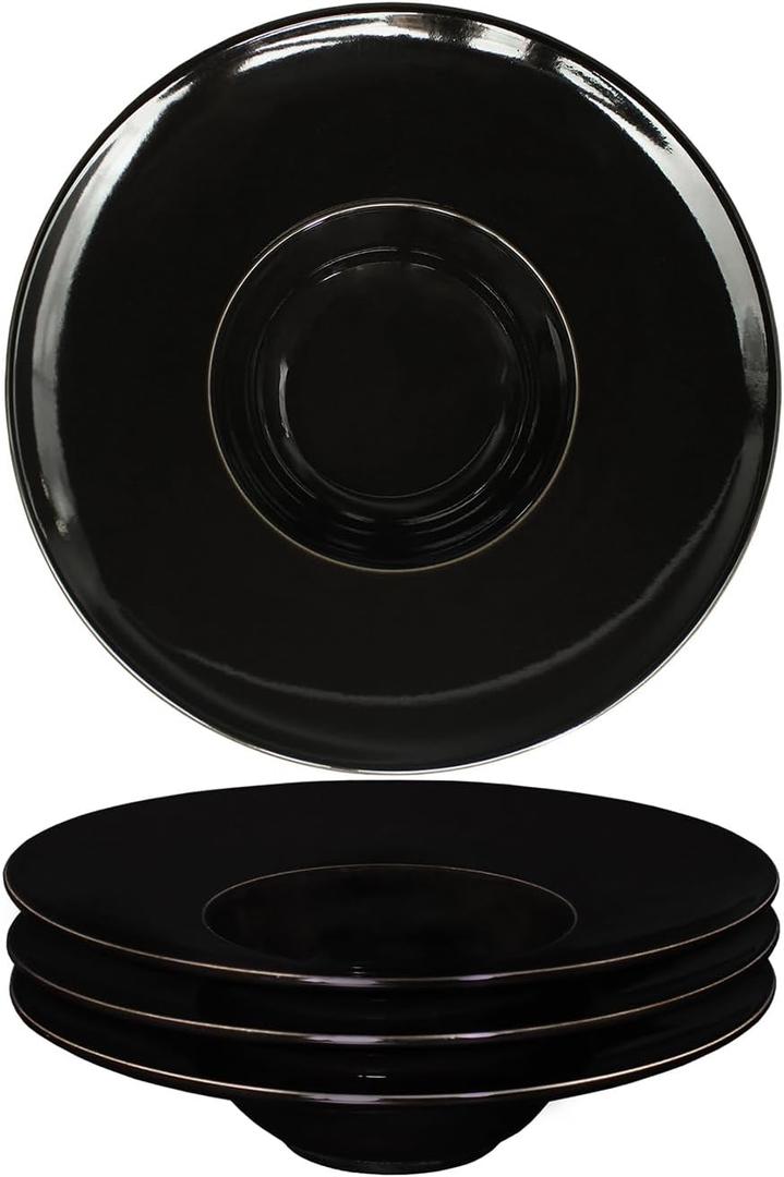 Ceramics Rimmed Soup Bowls 8.6 oz, Black 11 inch Exquisite small soup plate Set of 4, Pasta plates With Rim is the best choice for hotels, kitchens, fine restaurants and gourmets