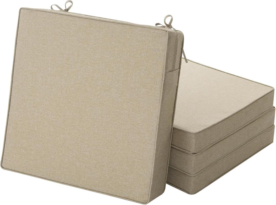 Outdoor Chair Cushions, Water-Resistant & Fade-Resistant, Patio Furniture Square Seat Replacement Chair Pads with Ties, Removable Cover, Non-Slip Bottom, Set of 4, 22 x 22 Inch, Natural