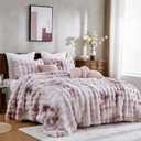 Wonderful 3 Pieces Fluffy Faux Rabbit Fur Bubble Comforter Set Queen Size, Tie-Dyeing Pink Purple Plush Fuzzy Bedding Set, Warm Soft Bubble Comforter Bedding Set for Winter