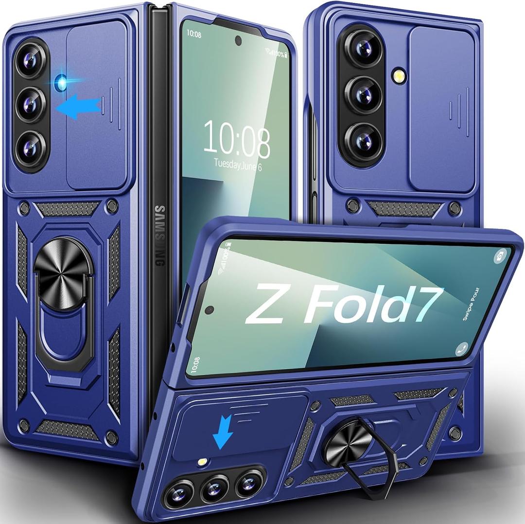 Case for Samsung Galaxy Z Fold 7 Case with Magnetic Kickstand Slide Camera Cover Protector Car Mount Stand Military Grade Heavy Duty Shockproof Bumper Protective Cases for Samsung Z Fold 7 5G (Blue)