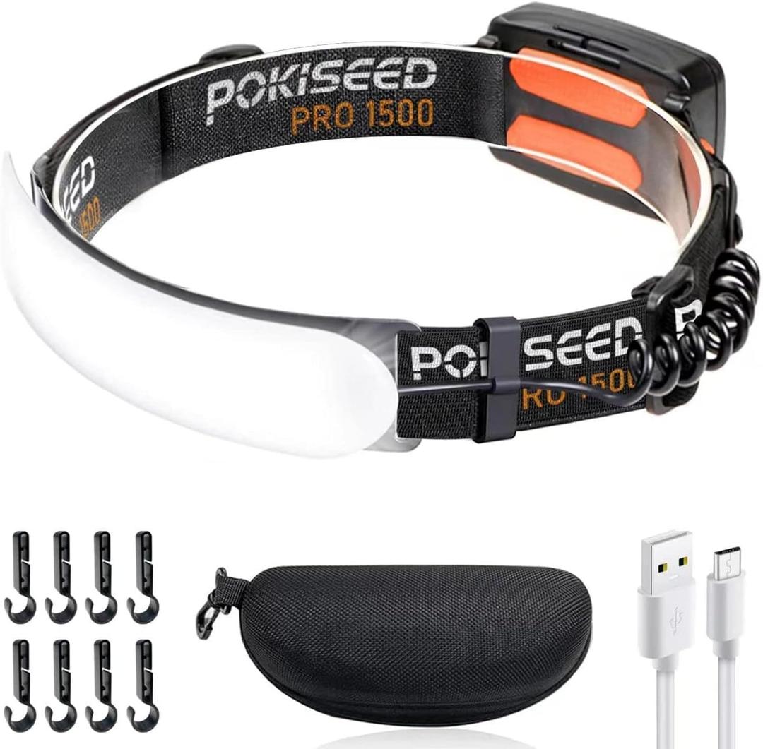 LED Headlamp Rechargeable, Super Bright 1500 Lumens 230 Wide Beam Headlamp, 3 Modes IPX6 Waterproof Lightweight Head Light with Taillight & Clips for Camping, Running,Fishing, Outdoors, Hard Hat Work