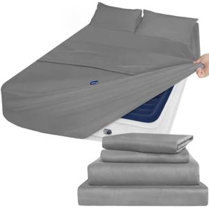 Air Mattress Queen Sheet Set Deep Pocket Queen Sheets - 4 Piece Bed Sheets Queen Size Fade Resistant Fits 16in to 24in Pillow Top Air Bed Mattress - Grey (Gray)