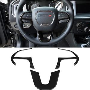 Steering Wheel Cover Trim Interior Accessories Decoration Kit for 2015-2024 Dodge Challenger Charger, for 2014-2024 Dodge Durango & Jeep Grand Cherokee SRT8 (Black 3PCS)