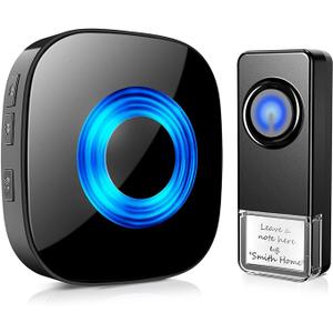 Wireless Doorbell, PHYSEN Waterproof Door bell Chimes for Home Operating at over 1300-ft Range 58 Adjustable Melodies 5 Volume Levels Door Alarm kit with LED Strobe (1 Button +1 Receiver)