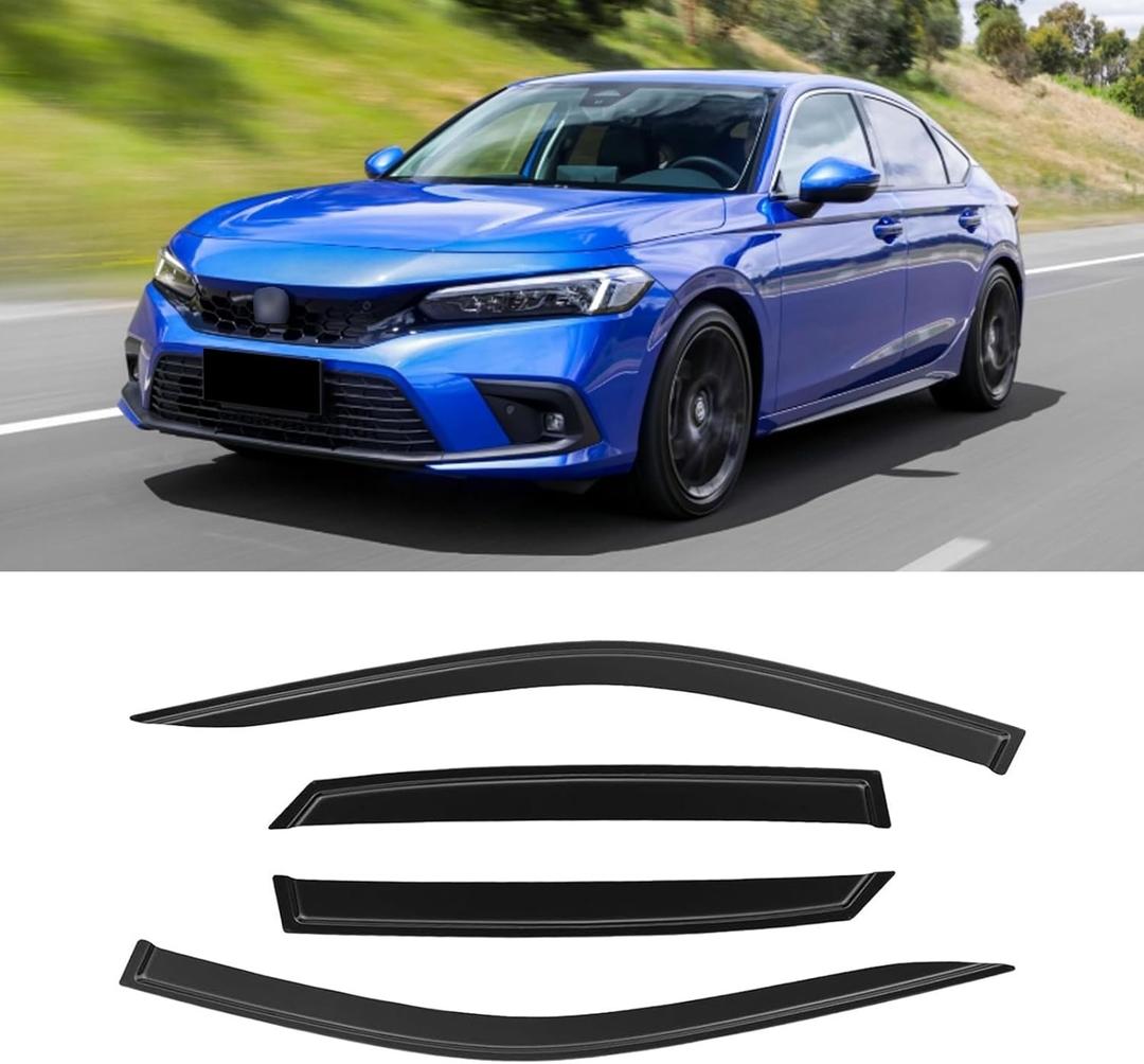 Window Visor for 2022-2025 Honda Civic, Out-Channel Rain Guards Shields Vent Deflector Shade Wind Dark Smoke, Tape-On Outside-Mount 2023 22 23 24, 4PCS