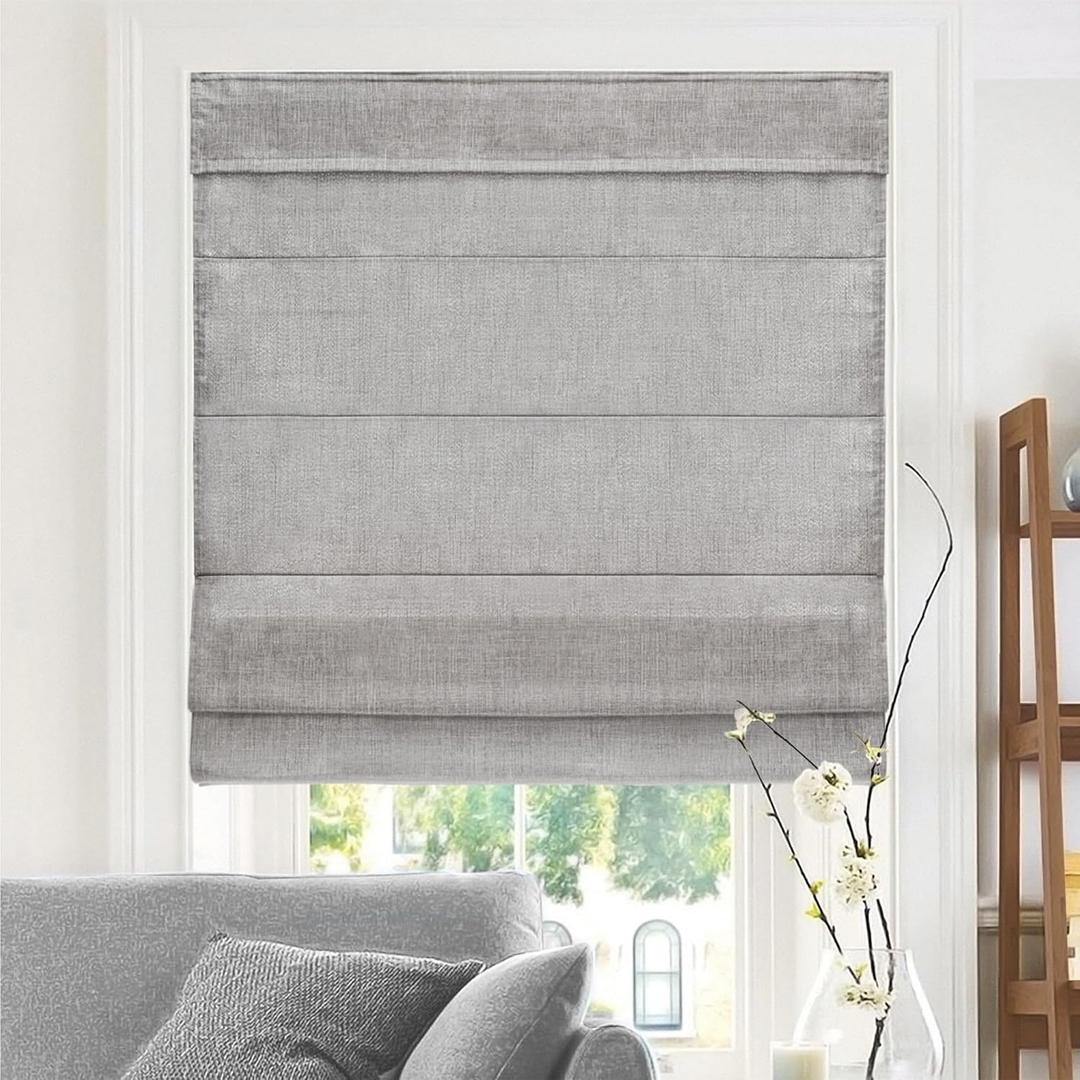 CHICOLOGY Cordless Roman Shade, Light Filtering Privacy Liner, Textured Belgian Denim Fabric, True-to-Size 27" W x 64" H, Inside/Outside/Ceiling Mount Window Treatment for Living Room Bedroom