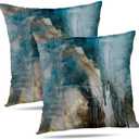 Turquoise and Black 26X26 Pillow Covers Teal Abstract Art Painting Aesthetic Square Accent Decorative Throw Pillow Covers, Soft Throw Pillows for Couch Sofa Bedroom Set of 2
