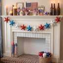 Mindsoft 8.2 ft 4th of July Garland Red White Blue Star Glitter 250th Anniversary Patriotic Garland USA Retro Banner for Fireplace Mantel American Independence Memorial Day Party Decor
