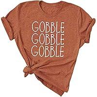 FAYALEQ Thanksgiving Shirt for Women Gobble Gobble Short Sleeve Letter Print Funny Graphic Tees Thanksgiving T-Shirts, Size XXL