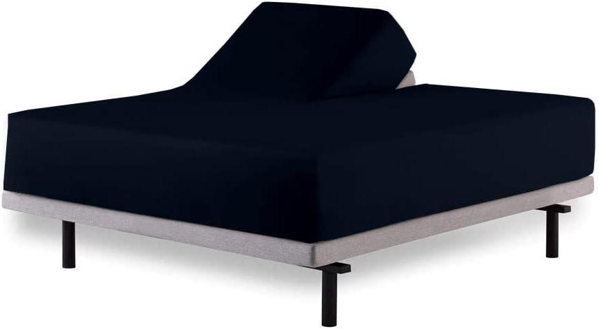 Cottington Lane 1 Piece Split Head Flex King Size Fitted Sheet Only, Premium Hotel Quality Brushed Microfiber Adjustable Bed Bottom Sheet 34" Down from Top, Ultra Soft, Breathable & Durable,Navy Blue