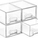 Vtopmart 4 Pack Small Clear Stackable Storage Drawers, Acrylic Bathroom Makeup Organizer, Plastic Storage Bins For Vanity, Undersink, Kitchen Cabinets, Pantry, Home Organization