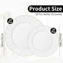 50 Pcs White Scalloped Plastic Plates with Gold Rim Disposable Fancy Decorative Elegant Party Plates 25pcs Heavy Duty Dinner Plate 10" 25pcs Dessert Plate 7.5" Perfect for Wedding Baby Shower