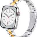 Thin Stainless Steel Bands Compatible with Apple Watch 38mm 40mm 41mm 42mm 44mm 45mm 46mm for Women, Metal Straps for iWatch Series 10 9 8 7 6 5 4 3 2 1 SE (38mm/40mm/41mm/42mm(Series 10), Silver/Gold)