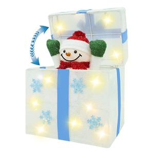 Animated Christmas Snowman in Lighted Gift Box, Christmas Light Gift Box White for Outdoor Indoor Decorations - Xmas Pop Up Snowman Presents Box, Porch Yard Under Tree Ornaments Holiday Decor